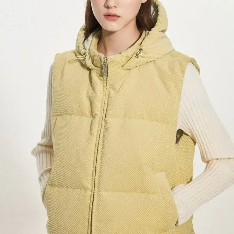 [BUNJANG] TIME Corduroy Hooded Goose Down Vest / 타임 코듀로이 후드 구스다운 베스트