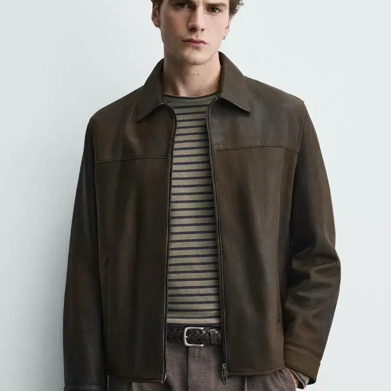 [BUNJANG] Zara Vintage Effect Lambskin Leather Jacket (M) / [M] 자라 빈티지 이펙트 램스킨 레더 재킷 새상품