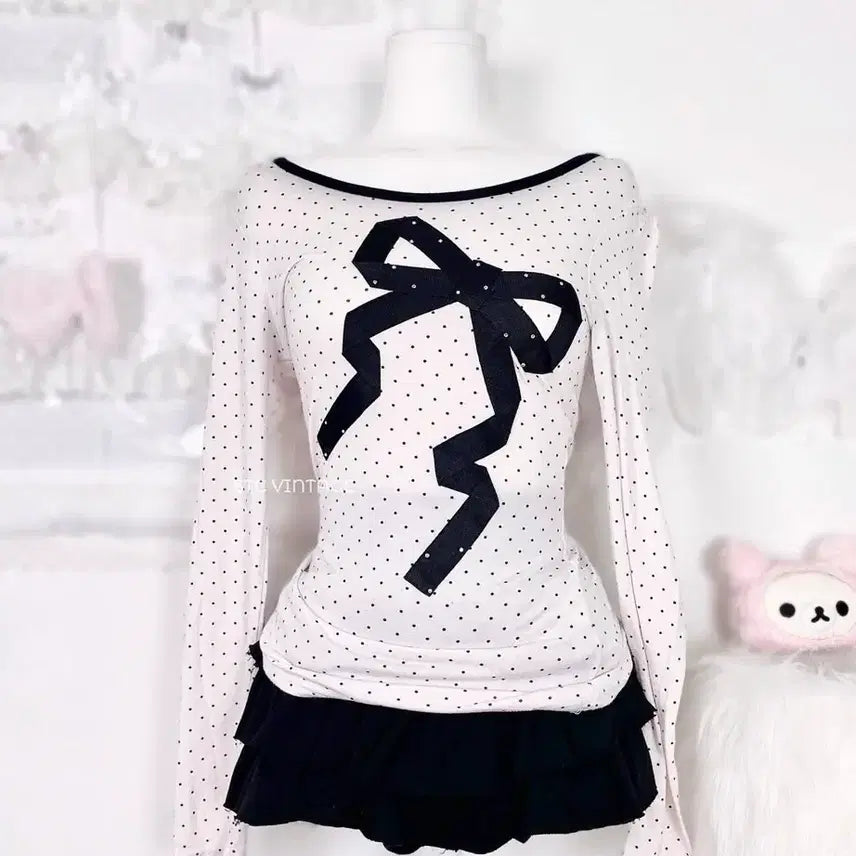 [BUNJANG] Vintage Hime Gyaru Dot Ribbon Top - Liz Lisa Axis Femme Style / 빈티지 히메갸루 도트 리본 탑 리즈리사 엑시즈팜 라떼 stc 핑크