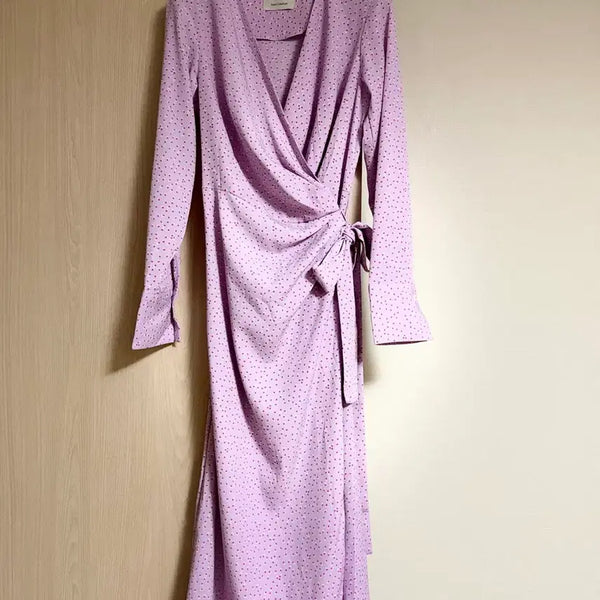 [BUNJANG] The Beige's Sand Limited Pattern Wrap Long Dress (Violet Lavender Dot) / [오늘만 만원] 더베이지스 샌드리미티드 패턴 랩 롱 원피스 바이올렛 라벤더 도트 휴양지 휴가룩