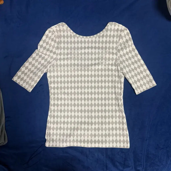 [BUNJANG] AMOMENTO Diamond Pattern Short Sleeve T-Shirt / AMOMENTO 아모멘토 티셔츠