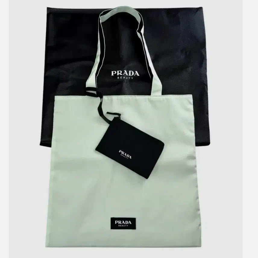 [BUNJANG] Prada Beauty Reversible Eco Bag & Pouch Set (Mint) / 프라다뷰티 양면 에코백 & 파우치 세트 민트