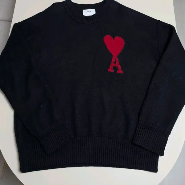 [BUNJANG] AMI Heart Intarsia Wool Sweater Black XL / AMI 하트 안타르시아 스웨터 울니트 XL 블랙 팔아요