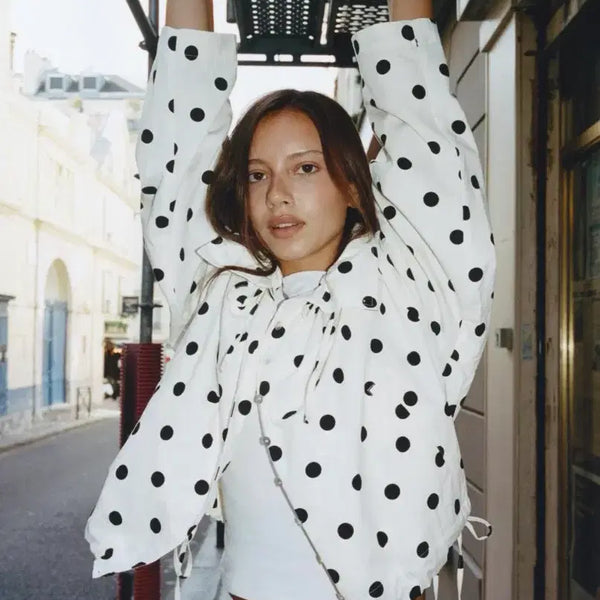 [BUNJANG] ZARA Polka Dot High Neck String Button Jacket / ZARA 자라 폴카 도트 하이넥 스트링 버튼 자켓