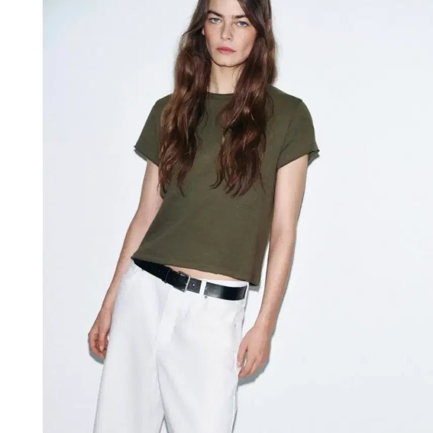 [BUNJANG] Zara Cotton Short Sleeve T-Shirt Khaki / 자라 면 반소매 티셔츠 카키