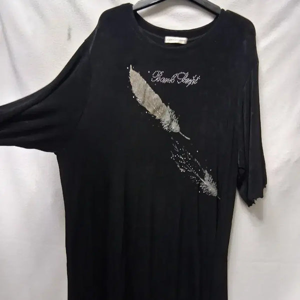 [BUNJANG] Black Feather Print T-Shirt / 블랙 깃털 프린팅 티셔츠100