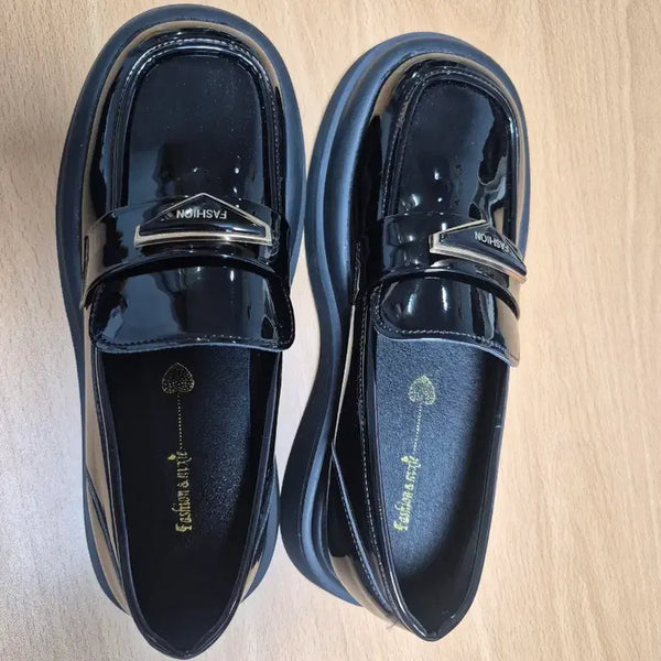 [BUNJANG] Women's Black Patent Leather Platform Loafers / 로퍼 여성 블랙 에나멜 통굽