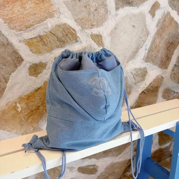 [BUNJANG] Chanel Beauty Denim Drawstring Backpack / 샤넬뷰티 데님컬렉션 드로우스트링 백팩