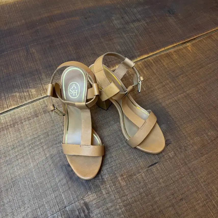[BUNJANG] ASH Ankle Strap Sandals Snake Pattern Block Heel / ASH 앵클 스트랩 샌들 37