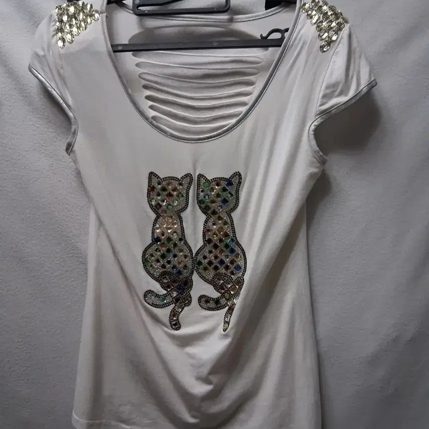 [BUNJANG] Leopard Cat Cubic Cutting Short Sleeve T-Shirt Size 66 / 호피 고양이 큐빅 컷팅 반팔티66