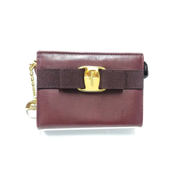[BUNJANG] Salvatore Ferragamo Vara Bow Gold-Tone Leather Cardholder Keychain Wallet / FERRAGAMO 페레가모 바라리본 금장 카드지갑 키링 반지갑 B840