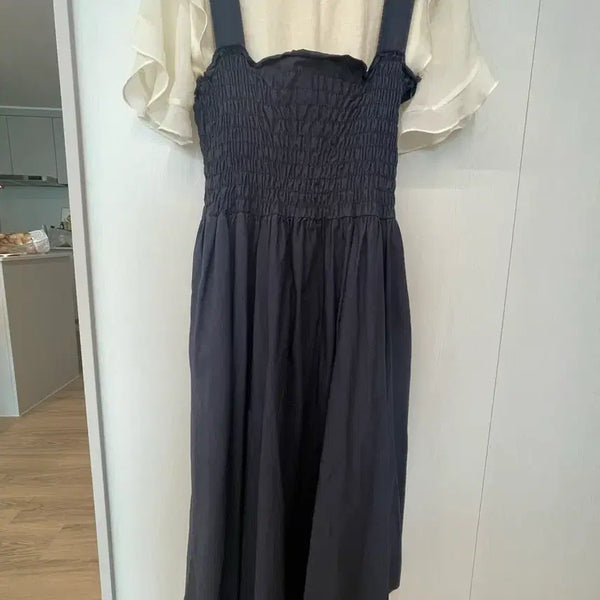 [BUNJANG] Imvely Smocking Dress + SJSJ Frill Blouse Set / 임블리 스모킹 원피스+SJSJ 프릴 블라우스 세트