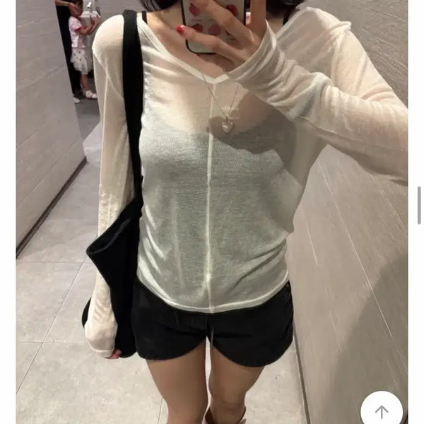 [BUNJANG] Tendel Sheer Reversible Long Sleeve T-Shirt / 텐델 시스루 양면 긴팔티
