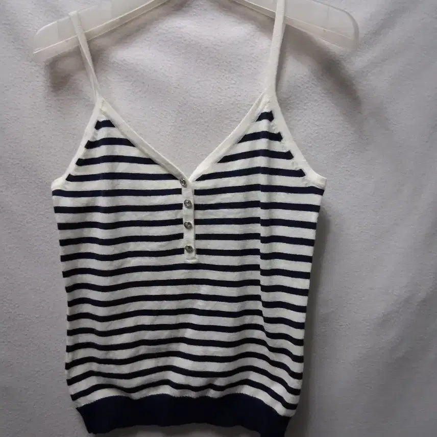 [BUNJANG] Striped Sleeveless Knit Top - Size S / 단가라 나시 니트S