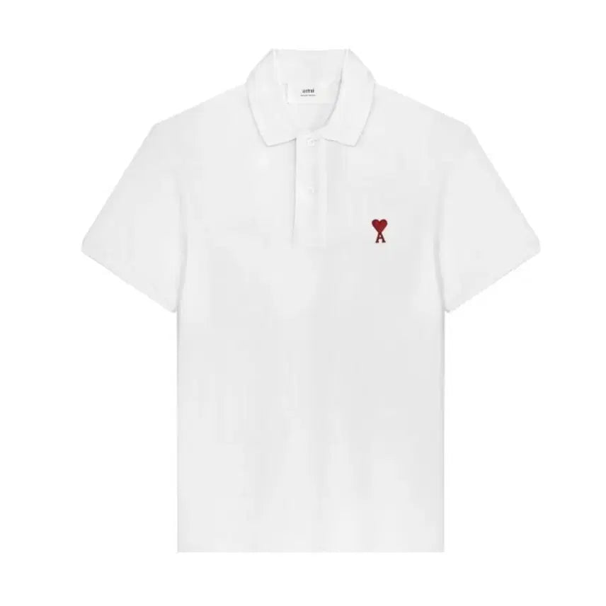 [BUNJANG] Ami Heart Logo White Short-Sleeve Polo Shirt L Size / 아미 하트 로고 화이트 반팔 카라 티셔츠 카라티 폴로티 L사이즈