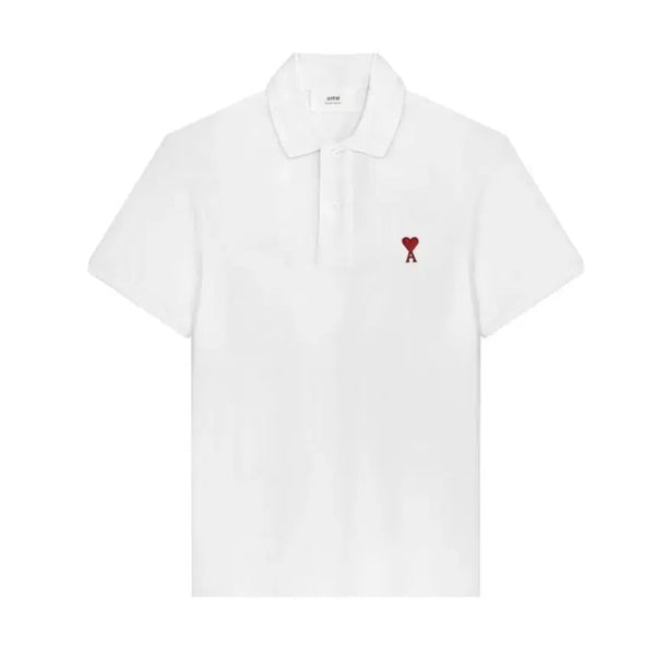 [BUNJANG] Ami Heart Logo White Short-Sleeve Polo Shirt L Size / 아미 하트 로고 화이트 반팔 카라 티셔츠 카라티 폴로티 L사이즈