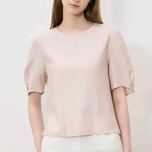 [BUNJANG] Light Pink Puff Sleeve Short Sleeve Blouse / 라이트핑크 퍼프 반팔 블라우스