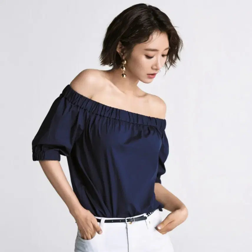 [BUNJANG] Michael Kors Navy Off-Shoulder Top XS / 마이클코어스(MICHAEL KORS) 오프숄더 탑 44-55