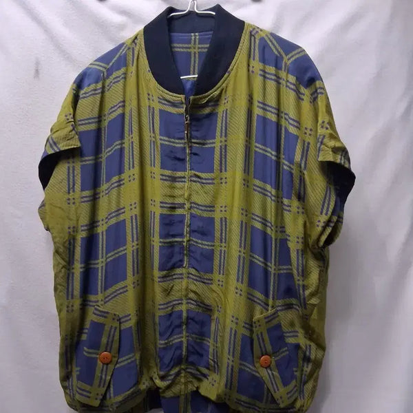 [BUNJANG] Checkered Bomber Jacket Olive / 체크무늬 봄버 자켓 올리브