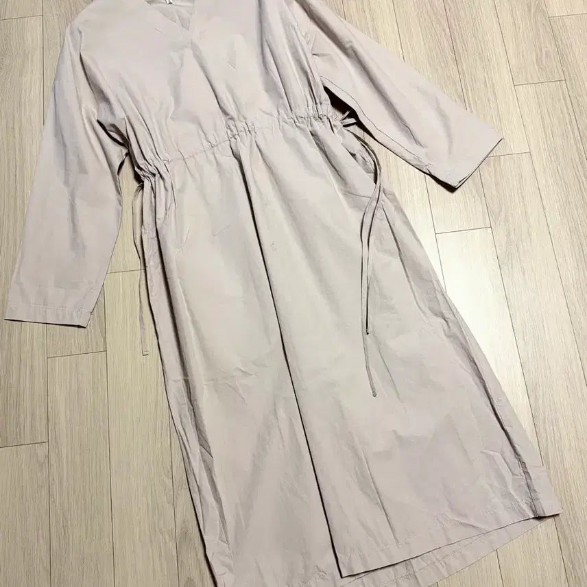 [BUNJANG] VINE Cotton V-Neck Loose Fit String Robe Dress - Beige / 바인 vine 바스락 스트링 원피스 (임부복 임산부 가능) 베이지 코튼 브이넥 루즈핏 로브