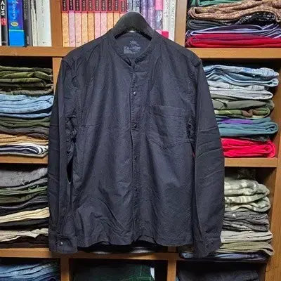 [BUNJANG] Muji Oxford Stand Collar Shirt Dark Grey L / 무인양품 Muji 옥스퍼드 스탠드 칼라 셔츠 다크 그레이 L (100)
