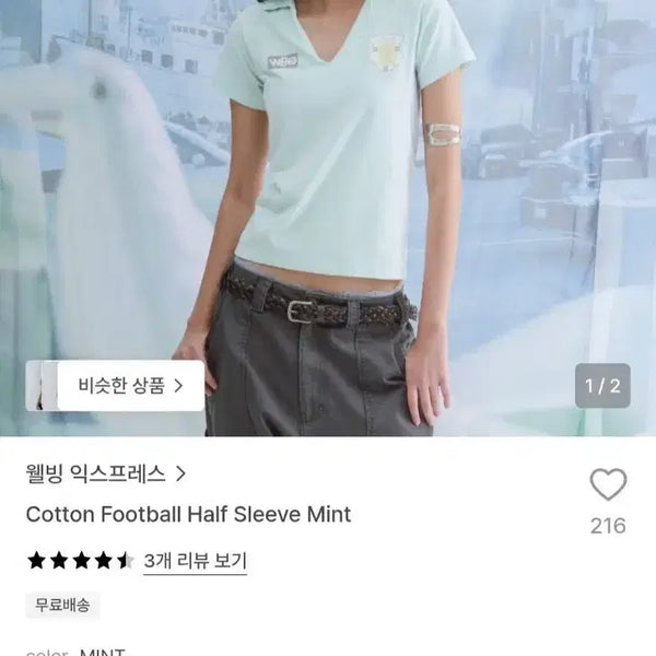 [BUNJANG] Wellbeing Express Football Half Sleeve Mint M / 웰빙익스프레스 풋볼하프슬리브 민트m