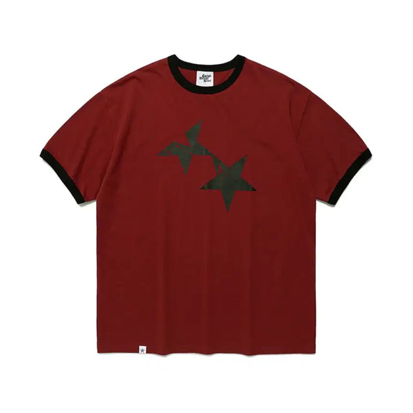 [BUNJANG] Kabisi Twin Star Ringer SS Tee Burgundy / 카비시 TWIN STAR RINGER SS TEE 버건디