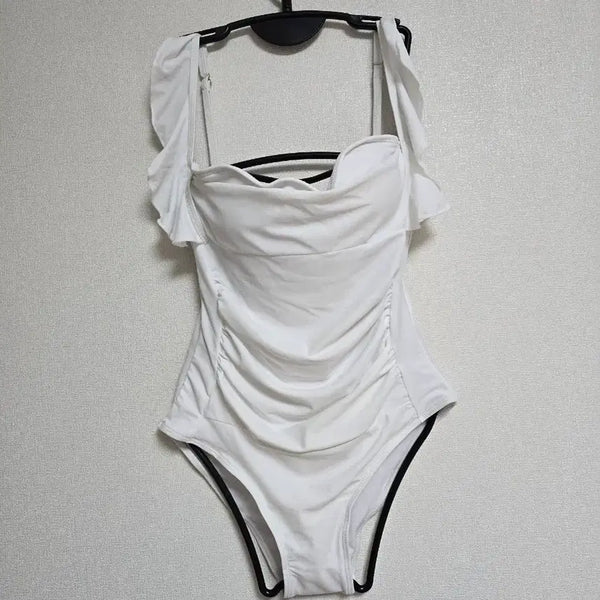[BUNJANG] White Ruffle Off-Shoulder Monokini Swimsuit / 화이트 러플 오프숄더 원피스 모노키니 수영복