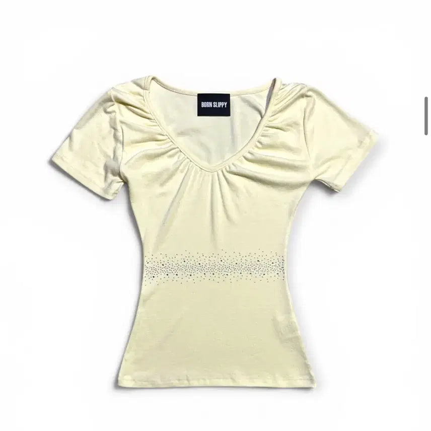 [BUNJANG] Bonsleepy Crystal Line V Shirring Tee (Yellow) / 본슬리피 Crystal Line V Shirring Tee (Yellow)