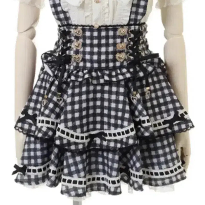 [BUNJANG] Lizlisa Gingham Suspender Check Skirt Black / 리즈리사 lizlisa 깅엄 서스펜더 체크 스커트 블랙