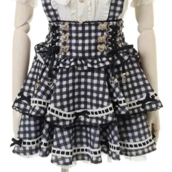 [BUNJANG] Lizlisa Gingham Suspender Check Skirt Black / 리즈리사 lizlisa 깅엄 서스펜더 체크 스커트 블랙