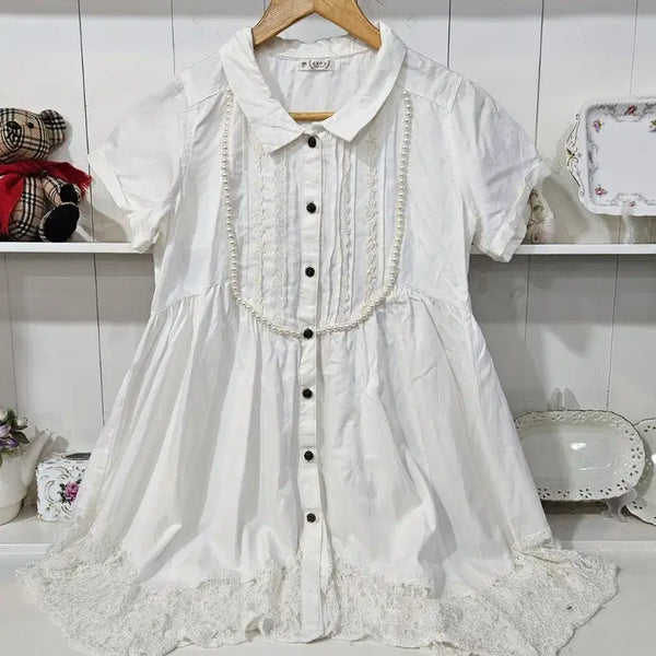 [BUNJANG] Axes Femme Pearl Lace Collar Shirt Dress / axes femme(엑시즈팜) 진주 레이스 카라 셔츠 원피스