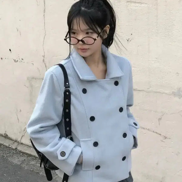 [BUNJANG] Double Button Padded Half Coat Short Coat / 더블 버튼 누빔 하프코트 숏코트