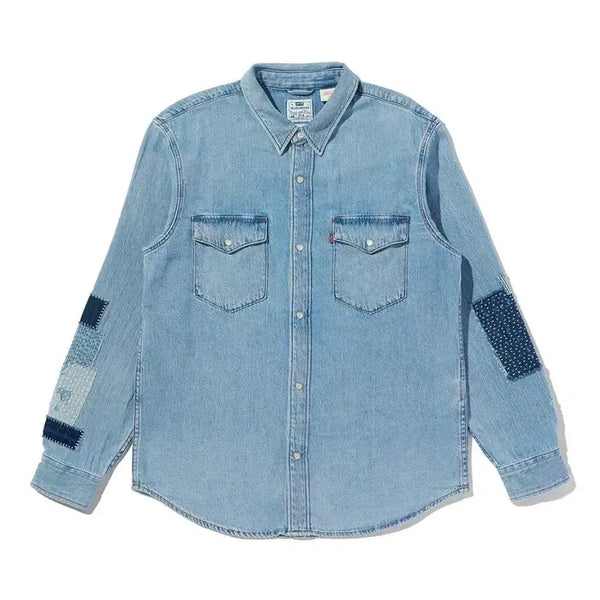 [BUNJANG] Levi's Sashiko Patchwork Relaxed Western Denim Shirt M / 리바이스 사시코 패치워크 웨스턴 셔츠 M