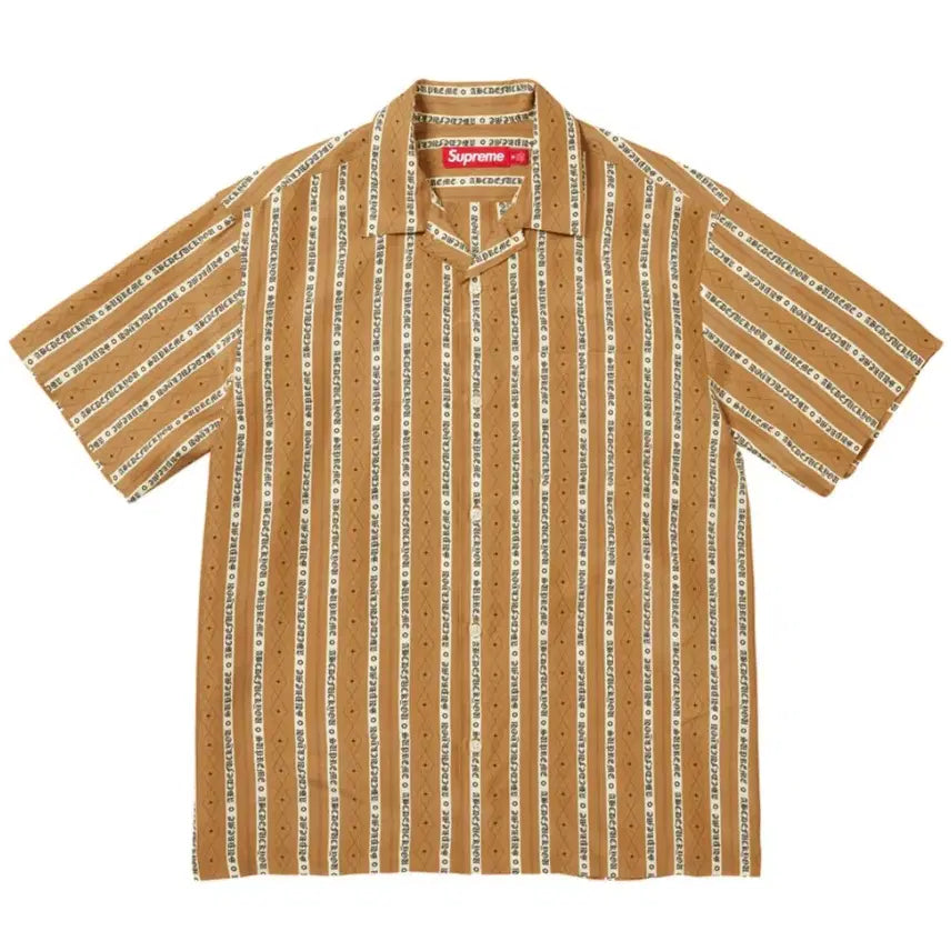 [BUNJANG] Supreme Old English Stripe Silk Short Sleeve Shirt Gold / 슈프림 올드 잉글리쉬 스트라이프 실크 숏슬리브 셔츠 골드 - 26SS