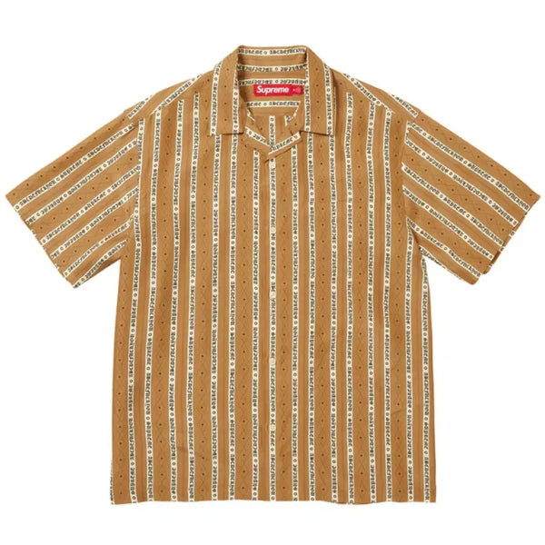 [BUNJANG] Supreme Old English Stripe Silk Short Sleeve Shirt Gold / 슈프림 올드 잉글리쉬 스트라이프 실크 숏슬리브 셔츠 골드 - 26SS