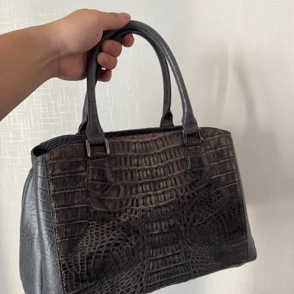 [BUNJANG] Artesano Crocodile Leather Cowhide Bag Grey / 아르테사노 천연 악어가죽 소가죽 가방 회색 가방 여성백 판매합니다.
