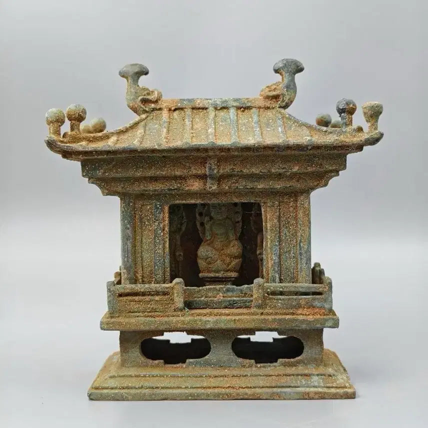 [BUNJANG] Excavated Bronze Triad Buddha Shrine Chinese Antique Buddhist Art / 출토품 청동 삼존불 불상 불감 중국골동품 고미술품 수집품 불교