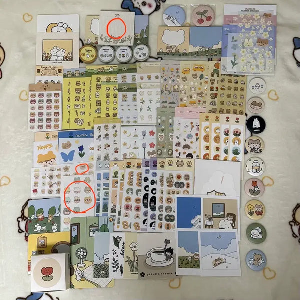 [BUNJANG] Fomi Nim & Ui Nim Sticker, Washi Tape, Postcard, Pin Button Bundle Set / 폼이님 우이님 스티커 마테 엽서 핀버튼 등 일괄 판매