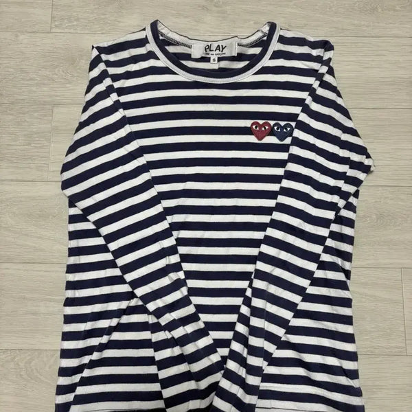 [BUNJANG] Comme des Garçons Double Heart Stripe Long Sleeve Navy S / 꼼데가르송 더블하트 스트라이트 롱슬리브 네이비 S