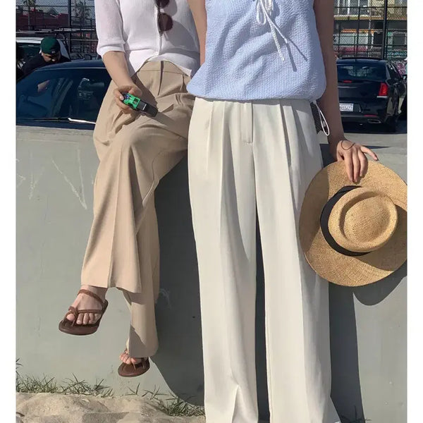 [BUNJANG] Cream Wide Pintuck Slacks (Size S) / 크림색 와이드 핀턱 슬랙스 S사이즈
