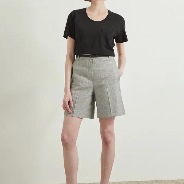 [BUNJANG] Club Monaco Linen Belt Set High-Waisted Bermuda Shorts (Black) / 한섬 클럽모나코 21년 벨트set 린넨 숏팬츠 블랙 하이웨이스트 버뮤다 슬랙스 쇼츠 숏츠 5부 반바지