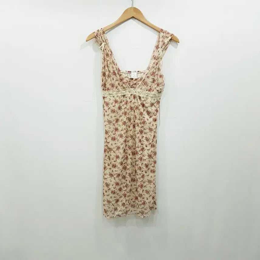 [BUNJANG] Vintage Floral V-Neck Sleeveless Mini Dress - Women's M / R753 빈티지 브이넥 꽃 패턴 키치룩 모리걸 나시 미니 원피스 여M