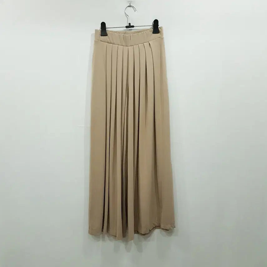 [BUNJANG] Uniqlo Beige Wide Leg Pleated Pants (Womens S) / R765 유니클로 밴딩 베이지 플리츠 주름 통 와이드 바지 여S
