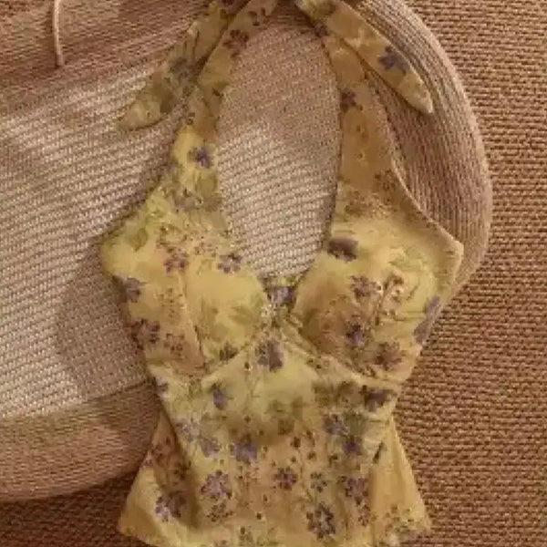 [BUNJANG] Floral Halterneck Top Yellow / (새상품)플로럴 홀터넥 탑 옐로우