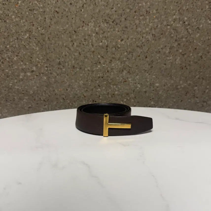 [BUNJANG] Tom Ford T Logo Reversible Leather Belt Gold Buckle / [100사이즈]톰포드 T로고 리버서블 블랙 브라운 레더 금장 벨트