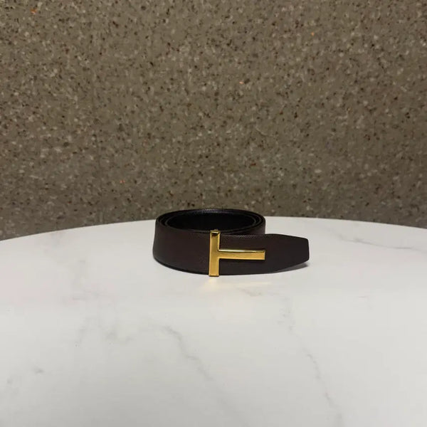 [BUNJANG] Tom Ford T Logo Reversible Leather Belt Gold Buckle / [100사이즈]톰포드 T로고 리버서블 블랙 브라운 레더 금장 벨트