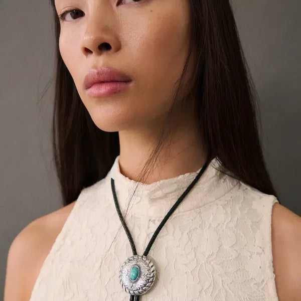[BUNJANG] MANGO Turquoise Antique Silver Bolo Tie / MANGO 망고 터키석 앤틱 실버 볼로타이
