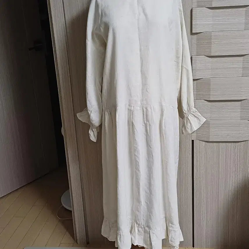 [BUNJANG] Frill Detail Long Dress - Ivory Cotton / 프릴 원피스 면아이보리