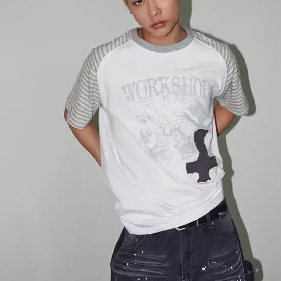 [BUNJANG] Travel Stripe Raglan Short Sleeve T-Shirt (Size S) / 새상품 / 트래블 스트라이프 래글런 반팔티 s
